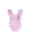 Huxbaby Shirred Frill Swimsuit Rainbow Check In Pink