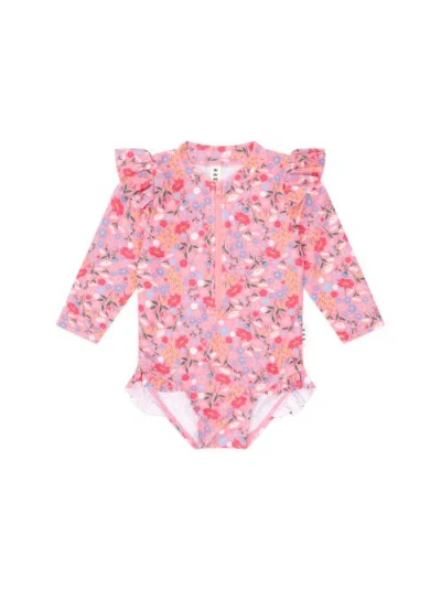 Huxbaby Kids'  Vintage Floral Frill Swimsuit In Pink