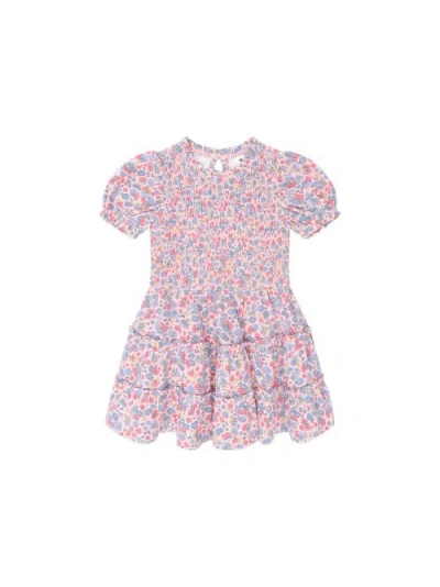 Huxbaby Vintage Floral Puff Sleeve Shirred Dress In Pink