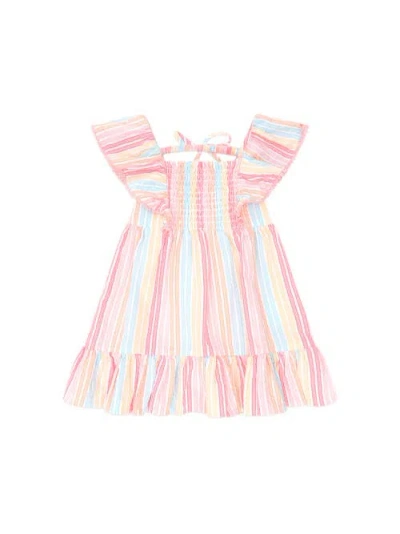 Huxbaby Kids'  Vintage Rainbow Stripe Shirred Dress In Pink
