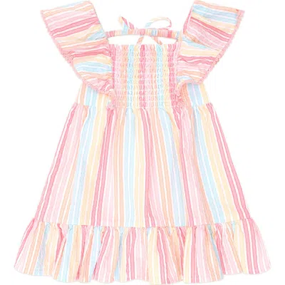 Huxbaby Vintage Rainbow Stripe Shirred Dress In Pink