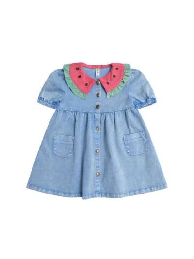 Huxbaby Kids'  Watermelon Denim Puff Dress In Blue