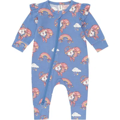 Huxbaby Whimsical Unicorn Zip Romper In Blue