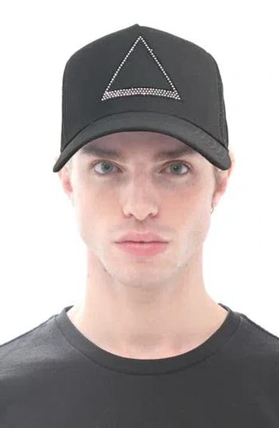 Hvman Crystal Triangle Logo Trucker Hat In Black