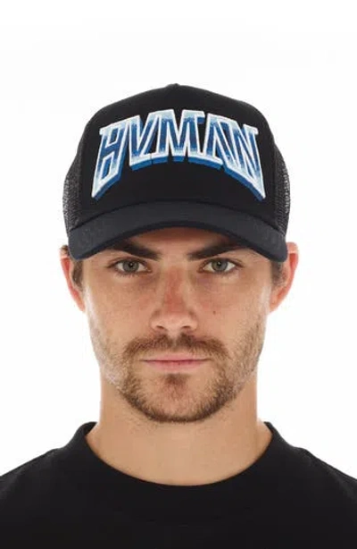 Hvman Logo Mesh Trucker Hat In Black