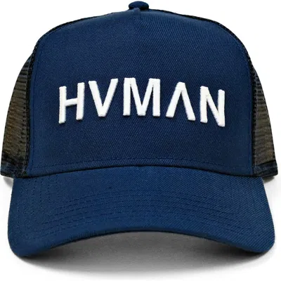 Hvman Logo Mesh Trucker Hat In Classic Blue