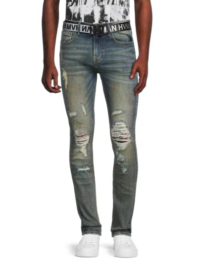 Hvman Men's Belted Super Skinny Jeans In Alloy Blue