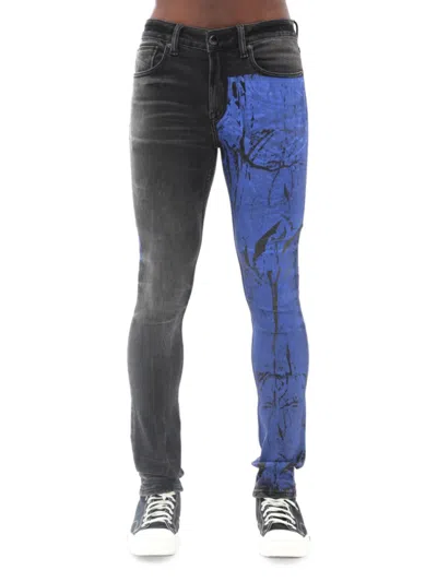 Hvman Men's Crinkle Paint Low Rise Super Skinny Jeans In Black Blue