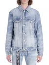Hvman Triangle Denim Logo Trucker Jacket In Acid Blue