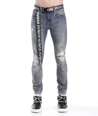 HVMAN STRAT SUPER SKINNY FIT JEAN W/BLACK BELT IN ALLOY