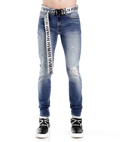 Hvman Strat Super Skinny Fit Jean W/white Belt In Baltic In Blue
