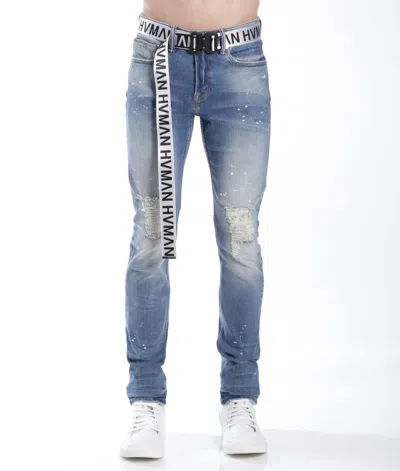 Hvman Strat Super Skinny Fit Jean W/white Belt In Lichen In Blue