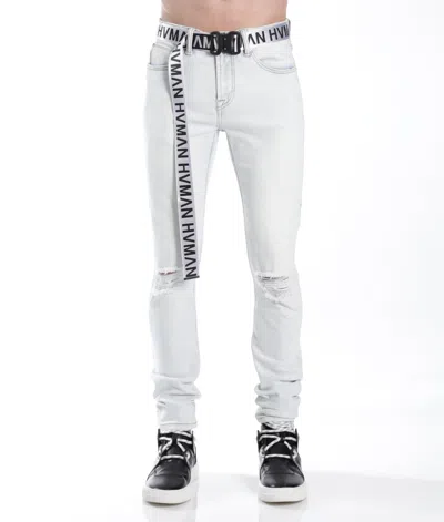 HVMAN STRAT SUPER SKINNY FIT JEAN W/WHITE BELT IN ZEPHYR