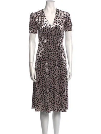Pre-owned Hvn Animal Print Midi Length Dress In Neutral