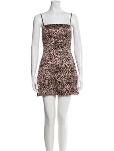 Pre-owned Hvn Animal Print Mini Dress In Brown