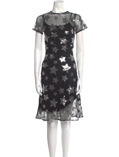 Pre-owned Hvn Floral Print Knee-length Dress In Black