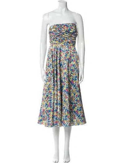 Pre-owned Hvn Floral Print Knee-length Dress In Blue
