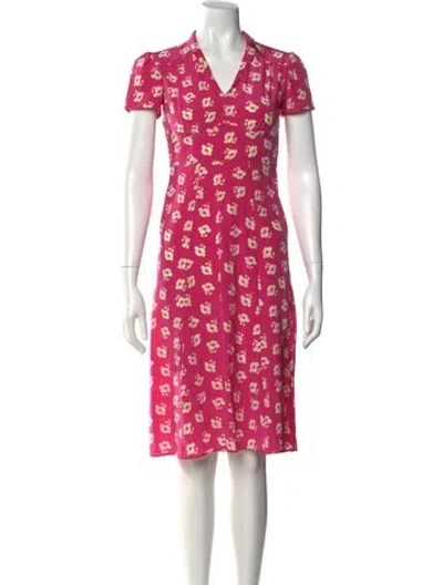 Pre-owned Hvn Floral Print Knee-length Dress In Pink