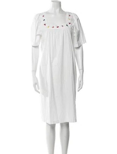 Pre-owned Hvn Floral Print Knee-length Dress In White