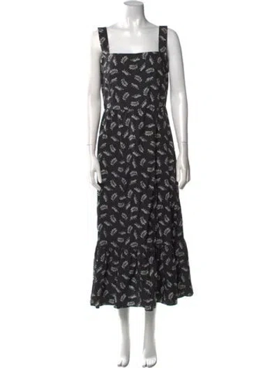 Pre-owned Hvn Floral Print Long Dress In Black