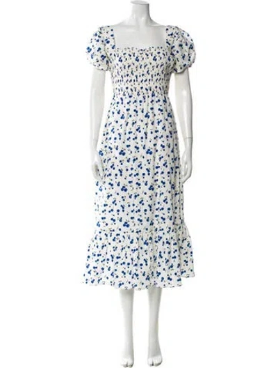 Pre-owned Hvn Floral Print Long Dress In Blue