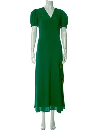 Pre-owned Hvn Floral Print Long Dress In Green