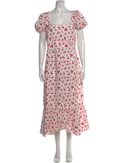 Pre-owned Hvn Floral Print Long Dress In White