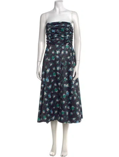 Pre-owned Hvn Floral Print Midi Length Dress In Black