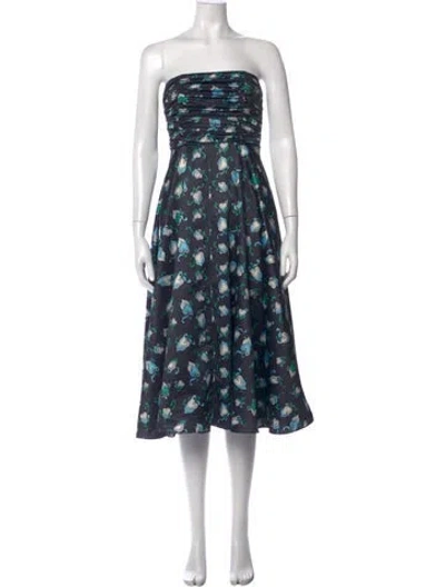 Pre-owned Hvn Floral Print Midi Length Dress In Black