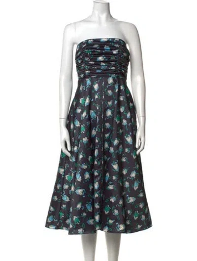 Pre-owned Hvn Floral Print Midi Length Dress In Black