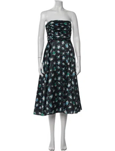Pre-owned Hvn Floral Print Midi Length Dress In Blue