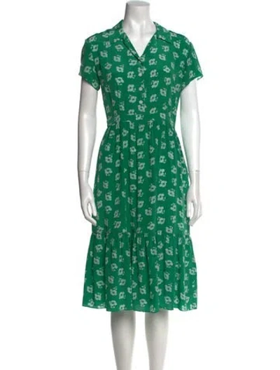 Pre-owned Hvn Floral Print Midi Length Dress In Green