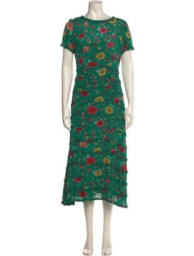 Pre-owned Hvn Floral Print Midi Length Dress In Green