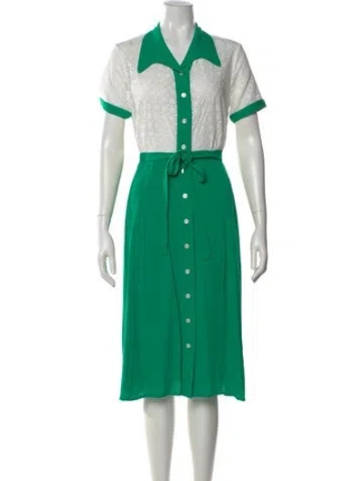 Pre-owned Hvn Floral Print Midi Length Dress In Green