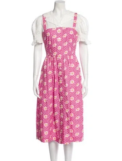 Pre-owned Hvn Floral Print Midi Length Dress In Pink