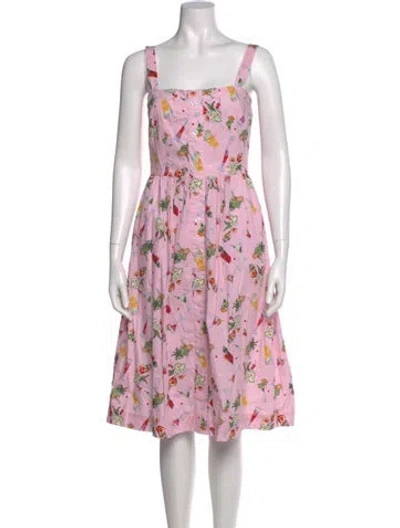 Pre-owned Hvn Floral Print Midi Length Dress In Pink