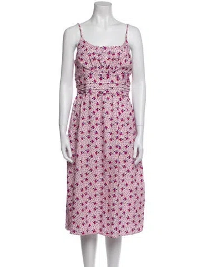Pre-owned Hvn Floral Print Midi Length Dress In Pink