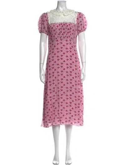 Pre-owned Hvn Floral Print Midi Length Dress In Pink