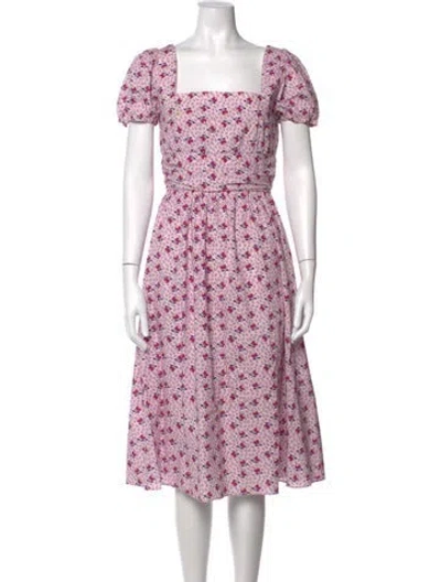 Pre-owned Hvn Floral Print Midi Length Dress In Pink
