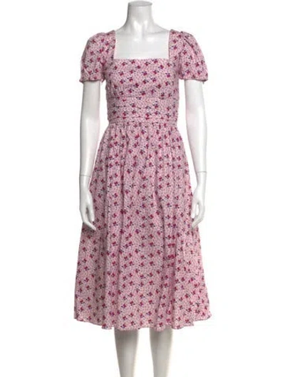 Pre-owned Hvn Floral Print Midi Length Dress In Pink