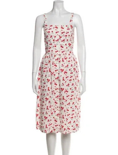 Pre-owned Hvn Floral Print Midi Length Dress In Red