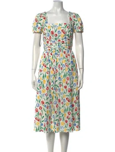 Pre-owned Hvn Floral Print Midi Length Dress W/ Tags In White