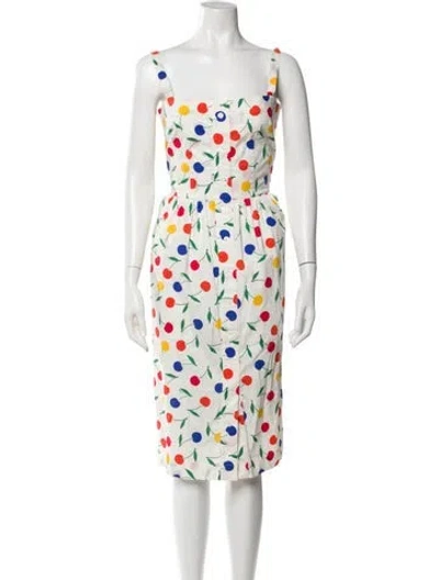 Pre-owned Hvn Floral Print Midi Length Dress In White