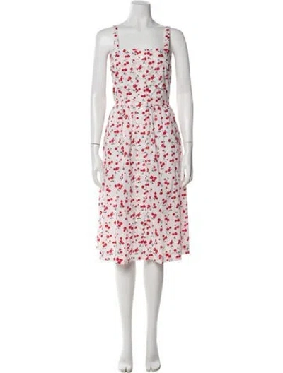 Pre-owned Hvn Floral Print Midi Length Dress In White