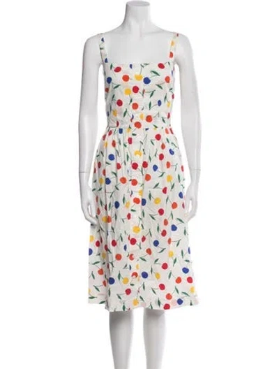 Pre-owned Hvn Floral Print Midi Length Dress In White