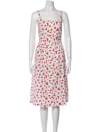 Pre-owned Hvn Floral Print Midi Length Dress In White