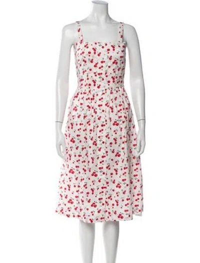 Pre-owned Hvn Floral Print Midi Length Dress In White