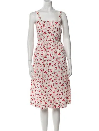 Pre-owned Hvn Floral Print Midi Length Dress In White