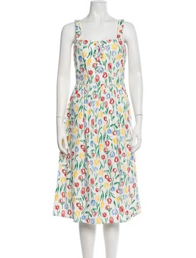 Pre-owned Hvn Floral Print Midi Length Dress In White