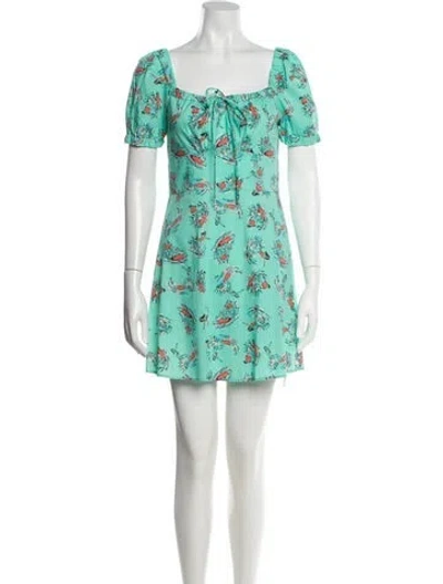Pre-owned Hvn Floral Print Mini Dress In Green